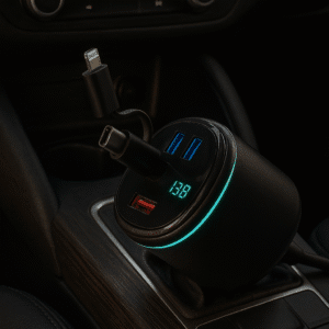 شاحن سيارة متعدد المنافذ بكابل سحب تلقائي