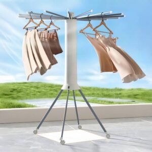 منشر ملابس عمودي دوّار 360° قابل للطي موفّر للمساحة